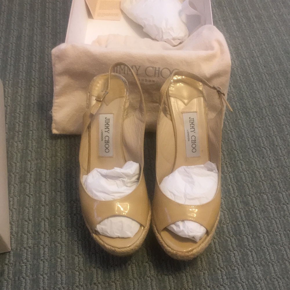 Jimmy Choo patent leather nude sling backs
